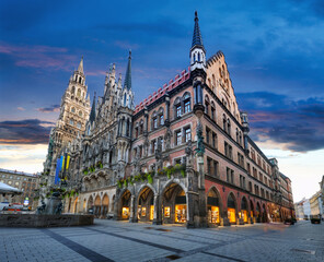 Munich. Cityscape image of Marien Square ( Marienplatz ) in Munich, Germany during twilight blue...