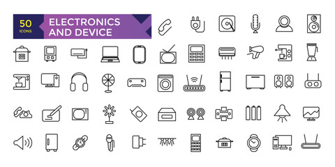 Fototapeta na wymiar Electronics and Device and technology line icon set. Electronic devices and gadgets, computer, equipment and electronics.