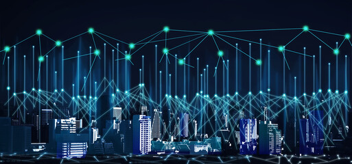 Cloud network technology connecting data in the city ,for smartcity concept.