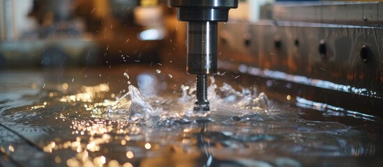 A CNC milling machine is shown cutting a piece of metal with precision and accuracy. The metalwork setup ensures the machine operates efficiently, shaping the metal into the desired form.