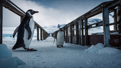 penguin in the snow - obrazy, fototapety, plakaty