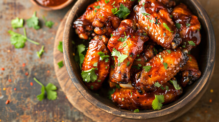 Fried bbq chicken wings in bowl
