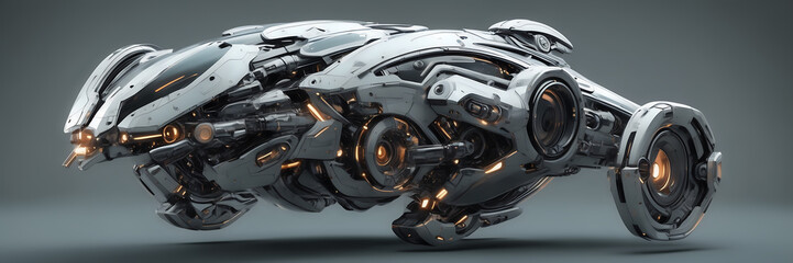 Sci-fi concept art of a futuristic robot, emphasizing sleek metallic textures and glowing components.