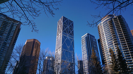 Looking up at Calgarys newest skyscraper   - obrazy, fototapety, plakaty