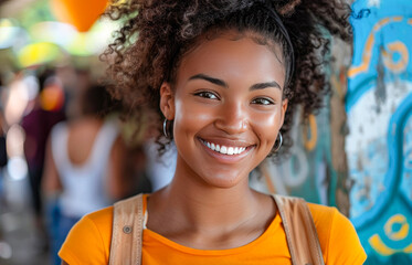 Happy young African American woman smiling