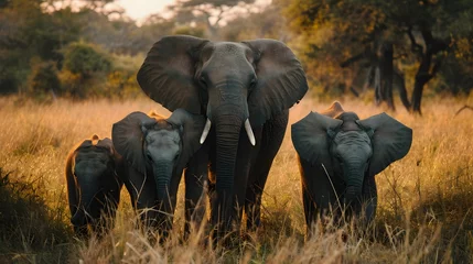 Fototapete Rund family of elephants in a serene savannah © Sagar