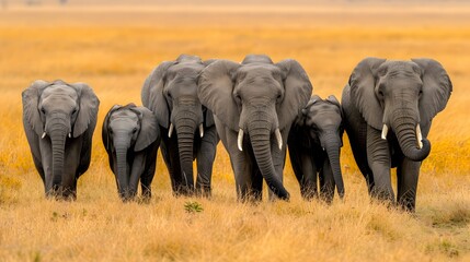 Fototapeta premium family of elephants in a serene savannah