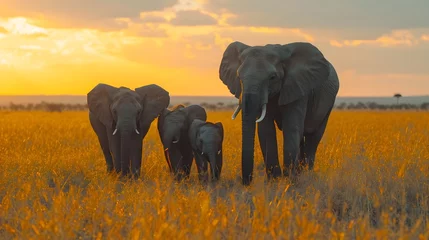 Fototapete Rund family of elephants in a serene savannah © Sagar