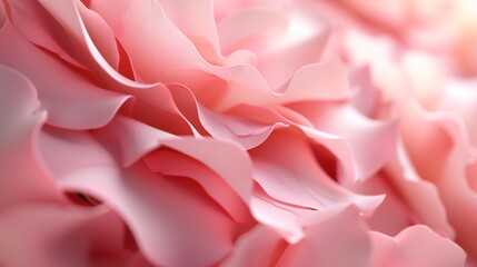 a cascade of pastel pink rose petals in extreme macro close-up, presenting a gentle and romantic portrait.