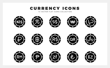 15 Currency Coin Glyph icon pack. vector illustration.