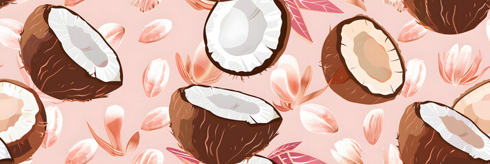 flat vector illustration of coconut pastel colors - obrazy, fototapety, plakaty