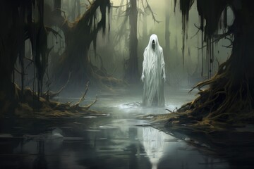 Giant ghost in the swamp of the black slime - obrazy, fototapety, plakaty