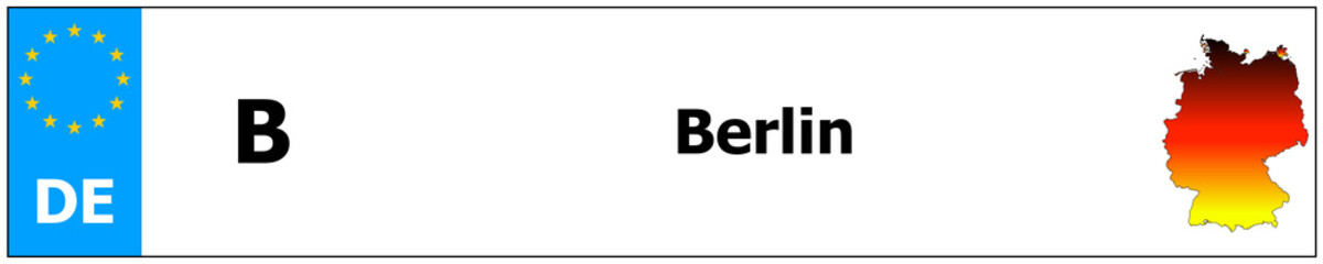 Berlin car licence plate sticker name and map of Germany. Vehicle registration plates frames German number