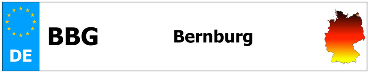 Bernburg car licence plate sticker name and map of Germany. Vehicle registration plates frames German number