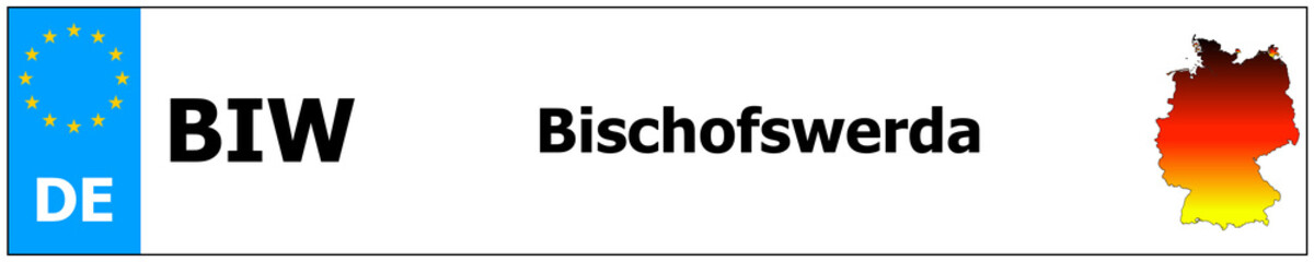 Bischofswerda car licence plate sticker name and map of Germany. Vehicle registration plates frames German number