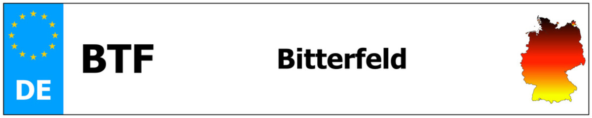 Bitterfeld car licence plate sticker name and map of Germany. Vehicle registration plates frames German number