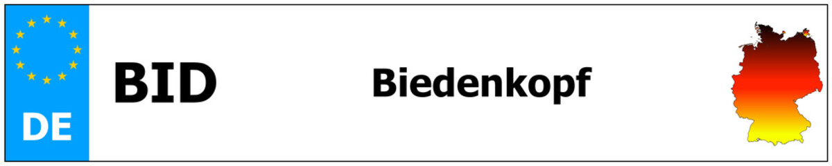 Biedenkopf car licence plate sticker name and map of Germany. Vehicle registration plates frames German number