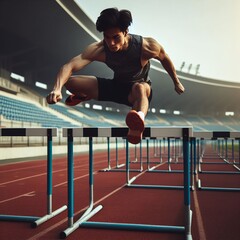 man jumping hurdles