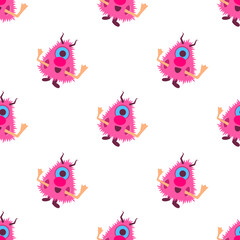 Seamless repeat childish pattern with cartoon monsters