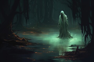 Giant ghost in the swamp of the black slime - obrazy, fototapety, plakaty