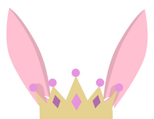 Bunny  rabbit ears face elements, cartoon flat design ears illustration. Rabbit mask filter with golden crown