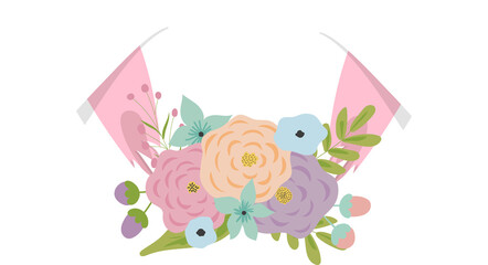 Bunny face elements set cartoon flat design ears. Rabbit mask filter with flower crown.
