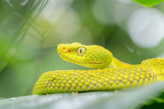  Yellow pit viper snake flat nosed pit vipe