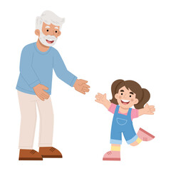 Vector illustration of granddaughter meeting grandfather