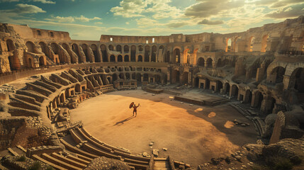 El Jem Coliseum ruins in Tunisia fighting gladiat.