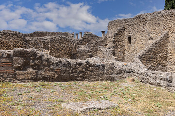 Ruins of an ancient city destroyed by the eruption of the volcano Vesuvius in 79 AD near Naples, Pompeii, Italy