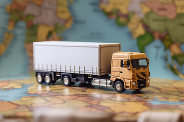 Distribution and delivery concept, truck model on map сreated with Generative Ai