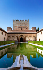 Nasrid Palace from fish pond, Alhambra, Spain - 747923301