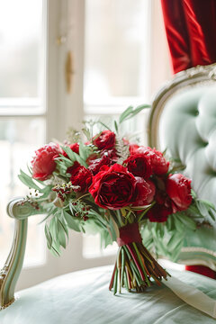 Wedding bouquet in raspberry shades, film photography, wedding photography in Fine art style