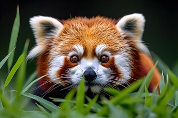 Naklejka premium red panda in a lush bamboo forest