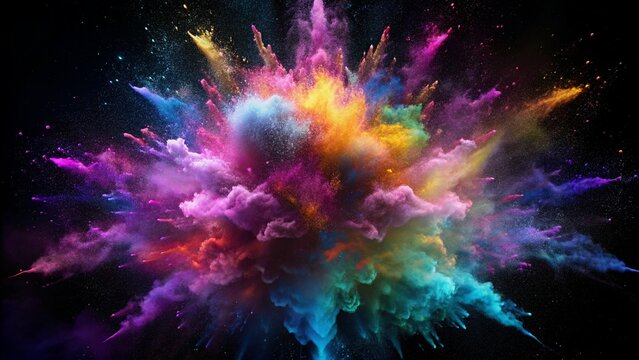 Explosion of Colored Powder on Black Background. Colorful and Vibrant Abstract Artistic Explosion. © Waseem