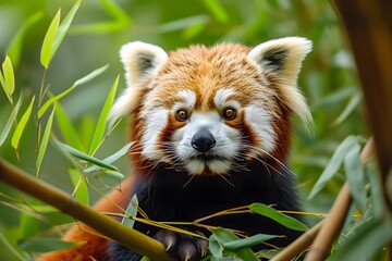 red panda in a lush bamboo forest