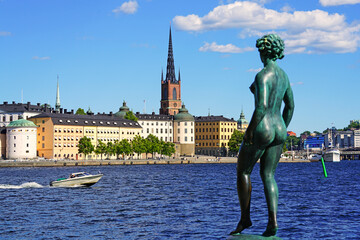 Statue of dancer on the embankment near the City Hall in Stockholm