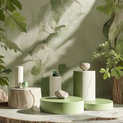 Green and white marble showcase