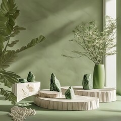 Green and white marble showcase