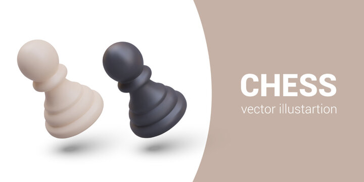 Black and white realistic pawn in tilted position. Smallest chess piece