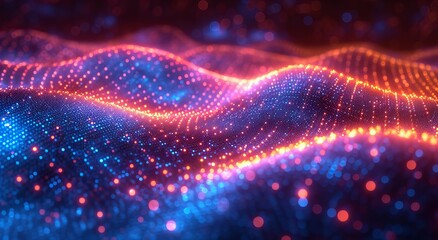 Dotted Waves Abstract Background, influenced by cryptocurrency and fintech, showcases rhythmic dots dancing in vibrant harmony. It mirrors the dynamic flow of innovation, providing an ideal visual rep - obrazy, fototapety, plakaty