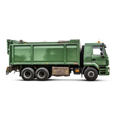 side view perspective Photo image Garbage Truck on a white background сreated with Generative Ai