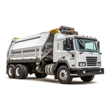 side view perspective Photo image Garbage Truck on a white background сreated with Generative Ai