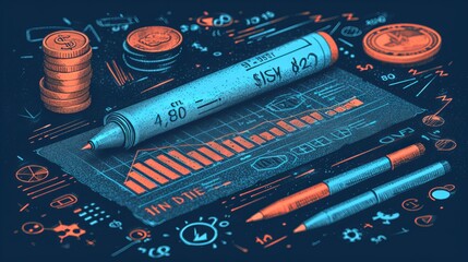 Statistical data presented in the form of digital graphs and charts on the tablet. Financial analysis business concept on screen. Vector illustration, flat design. - obrazy, fototapety, plakaty