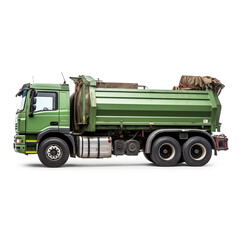 side view perspective Photo image Garbage Truck on a white background сreated with Generative Ai