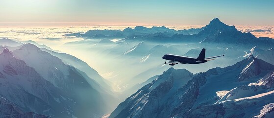 Plane soaring above breathtaking mountains
