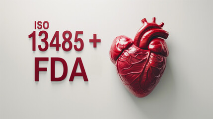 Red Anatomical Heart with ISO 13485 and FDA Text - Medical Device Regulation and Compliance