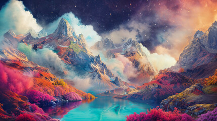 beautiful illustration of a colorful landscape, fantasy background - obrazy, fototapety, plakaty