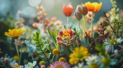 Zelfklevend Fotobehang assorted spring flowers are growing in nature © Volodymyr Shcerbak