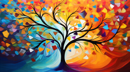 Elegant colorful tree with vibrant leaves hangin.